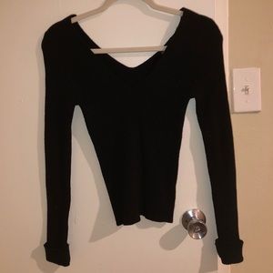 Deep V neck fitted black sweater